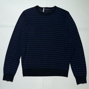 Patrick Assaraf Merino Wool Sweater Men’s Large Navy Black Stripe Crewneck